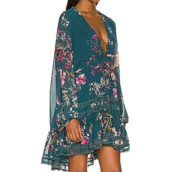 Free People Cherry Blossom Mini Dress Emerald Combo - Picture 2 of 9
